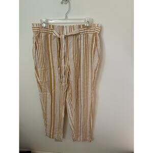 Land 'n Sea Womens Sz M Pull On Pants Linen Blend Elastic Waist Gold Stripe NEW